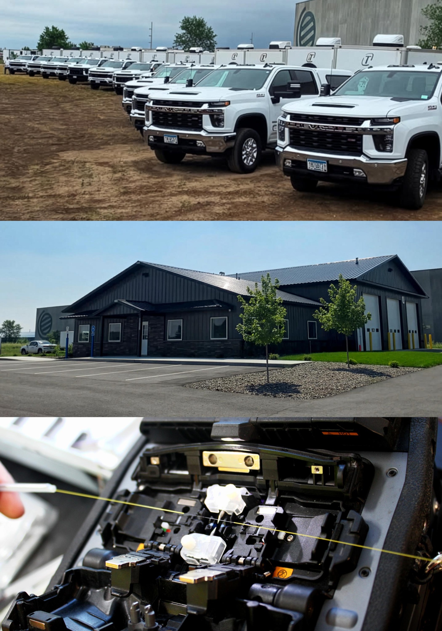 Photos of our fleet of trucks, our headquarters and a close-up of our splicing tool. Click on the image for our full gallery.
